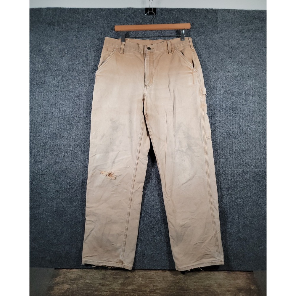 VTG Carhartt B11 Brown Duck Canvas Carpenter Distressed Pants 34x32 (Fits 32x30)